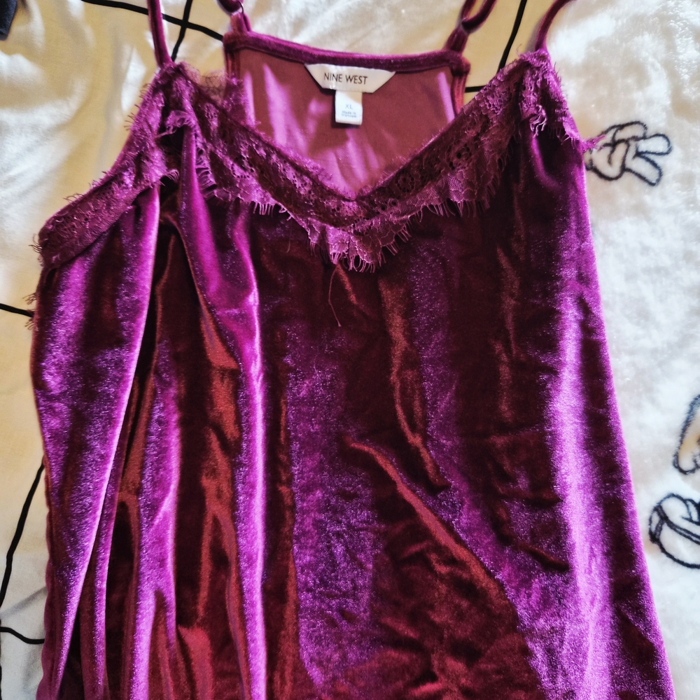 Nine West Velvet Cold-Shoulder Cami in Magenta